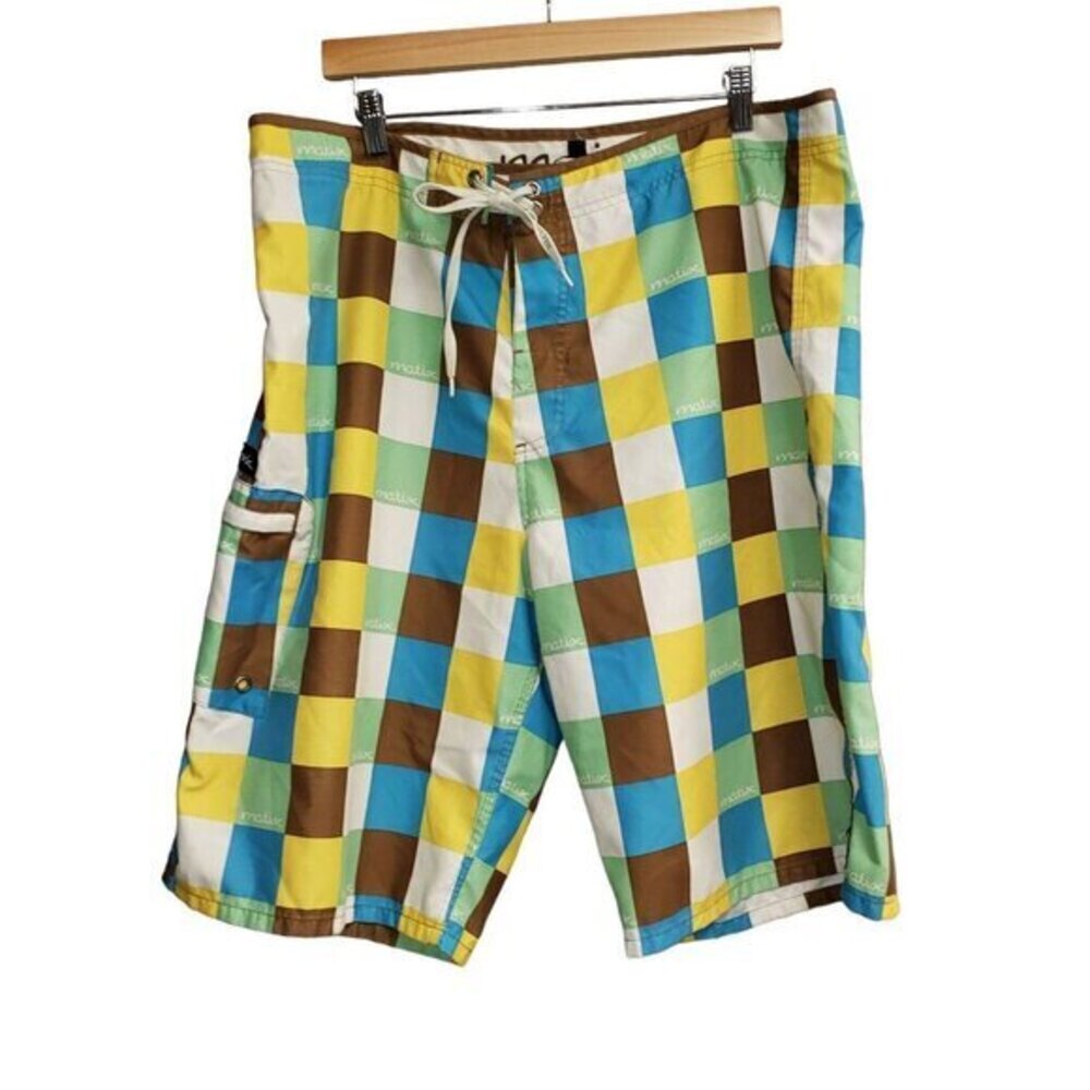Matix Progress Army Mens Boardshorts Size 38 Blue Green Yellow Brown Ivory Pre-O